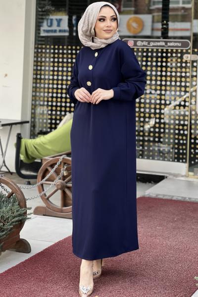 OYSHO GOLD DÜĞMELİ ELBİSE  Lacivert