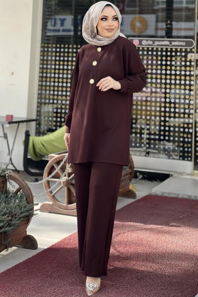 OYSHO ÖNÜ GOLD DÜĞMELİ TAKIM  Kahverengi