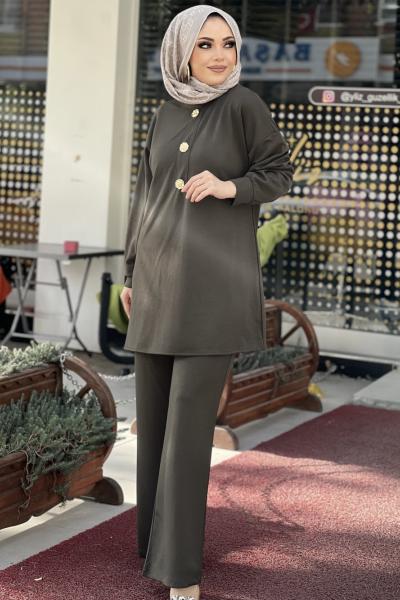 OYSHO ÖNÜ GOLD DÜĞMELİ TAKIM  Haki