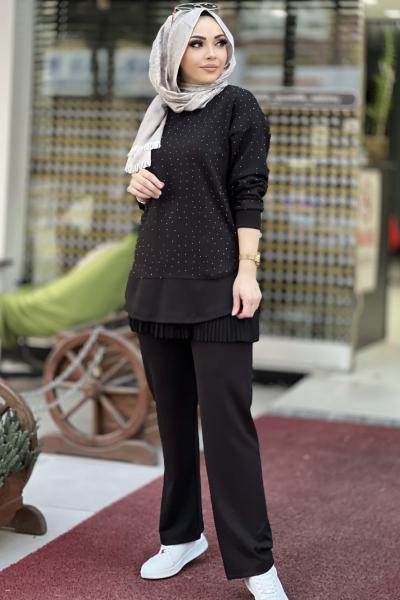 OYSHO TAŞLI TAKIM YANDAN YIRTMAÇLI  Siyah