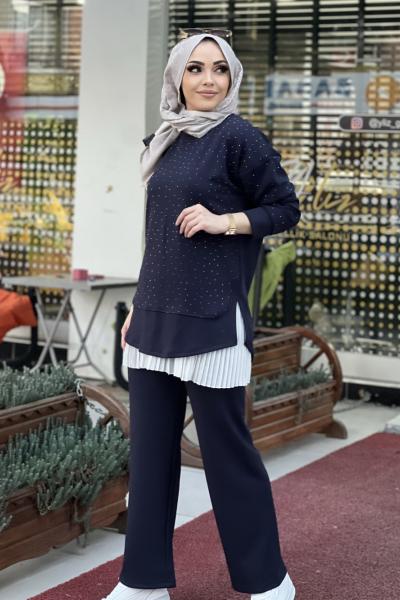 OYSHO TAŞLI TAKIM YANDAN YIRTMAÇLI  Lacivert