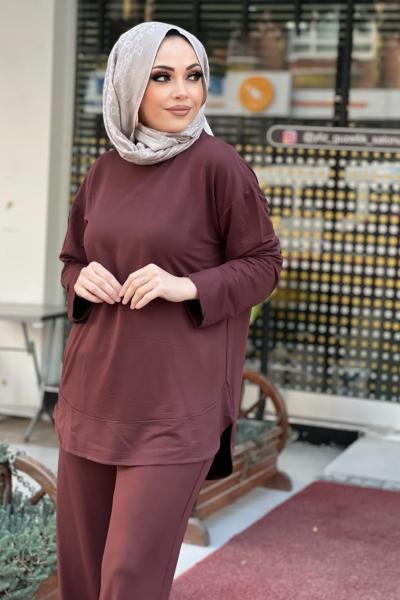 OYSHO VOLANLI PANTOLONLU TAKIM  Kahverengi