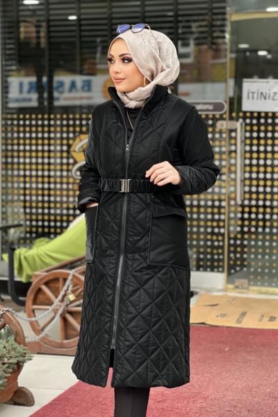 PETEK DESENLİ ŞİŞME MONT  Siyah