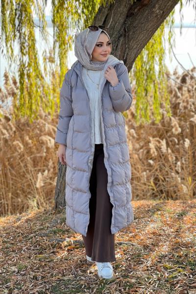 Şişme mont tam boy Açık Gri