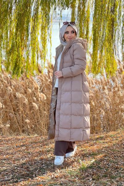 Şişme mont tam boy Taş Rengi