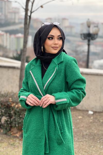 TAŞ DETAYLI BUKLET KABAN  Yeşil