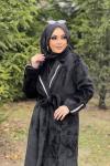 TAŞ DETAYLI ŞIK ANGORA KABAN  Siyah