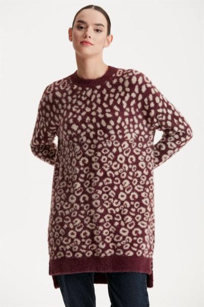 TIĞ TRİKO LEOPAR DESENLİ TUNİK Mürdüm