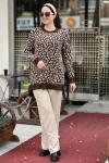 TIĞ TRİKO LEOPAR DESENLİ TUNİK Acı Kahve
