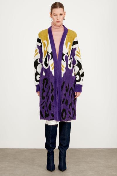 TIĞ TRİKO ETEK UCU LEOPAR DESENLİ HIRKA Mor