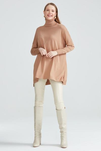 TIĞ TRİKO BALIKÇI YAKA BASIC TRİKO TUNIK  Camel