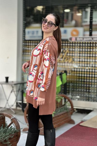 TIĞ TRİKO önü geometrik tunık  Kahverengi