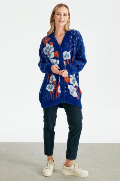 Tığ triko hırka  Saks Mavisi