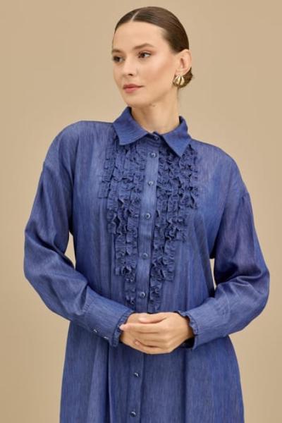 TIĞ TRİKO ÖNÜ FIRFIRLI KUŞAKLI KAP  Lacivert