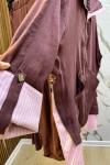 TIĞ TRİKO Çizgili Poplin Mixli Fermuar Detaylı Pantolonlu Takım BEJ Bordo