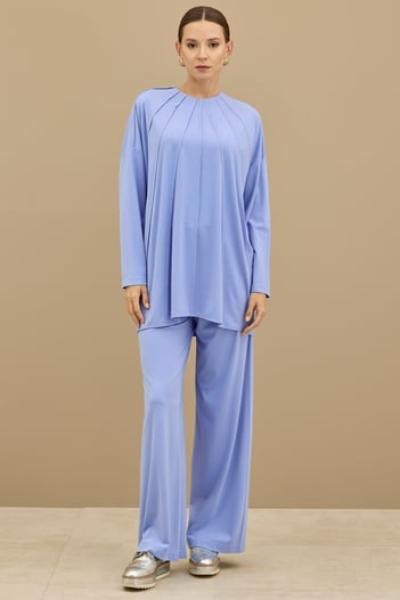 TIĞ TRİKO Önü Komple Nervürlü Yanı Dikişsiz Pantolon Takım SİYAH Mavi