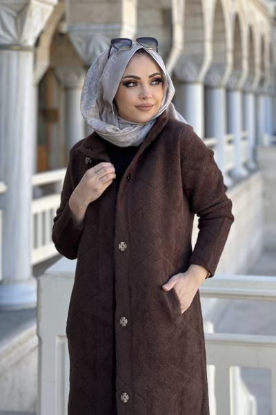 TIĞ TRİKO BAKLAVA DESENLİ ANGORA KABAN  Bordo