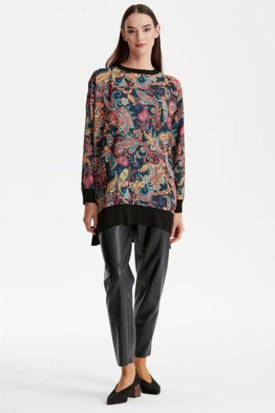 TIĞ TRİKO ÖNÜ KUMAŞ DETAYLI TUNİK  Siyah