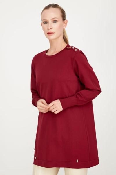 TIĞ TRİKO DÜĞME DETAYLI BASİC RAYON TUNİK K.YEŞİL Mürdüm