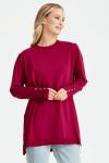 TIĞ TRİKO KOLLARI BÜZGÜLÜ DÜĞME DETAYLI RAYON TUNİK Mürdüm