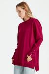 TIĞ TRİKO KOLLARI BÜZGÜLÜ DÜĞME DETAYLI RAYON TUNİK Mürdüm
