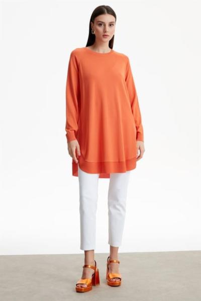 TIĞ TRİKO YANLARI OVEL RAYON TUNİK Somon