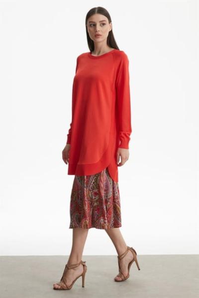 TIĞ TRİKO YANLARI OVEL RAYON TUNİK Turuncu