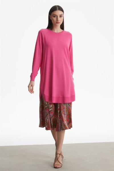 TIĞ TRİKO YANLARI OVEL RAYON TUNİK Fuşya