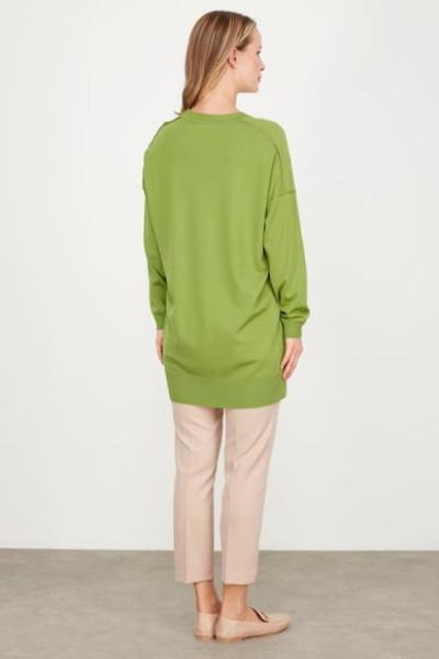 TIĞ TRİKO TERS DİKİŞ DETAYLI BASİC TRİKO TUNİK  Yeşil