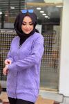 TIĞ TRİKO KAZAYAĞI DESENLİ HIRKA  Mor