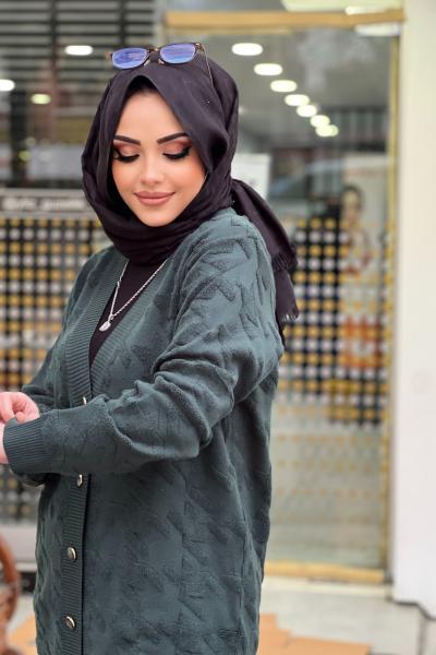 TIĞ TRİKO KAZAYAĞI DESENLİ HIRKA  Haki