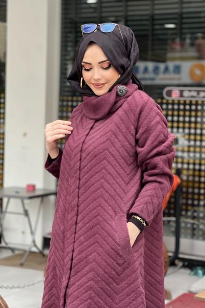 TIĞ TRİKO BROŞ DETAYLI ANGORA KABAN  Mürdüm