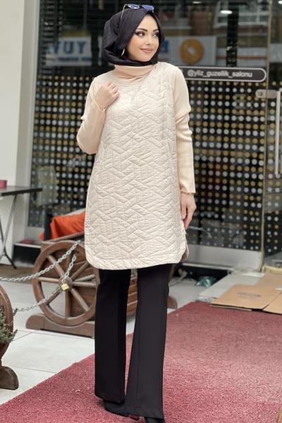 TIĞ TRİKO TRİKO DETAYLI KAPİTONE TUNİK  Krem