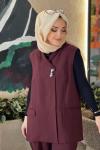 TIĞ TRİKO TEK DÜĞMELİ YELEK PANTOLON  Bordo