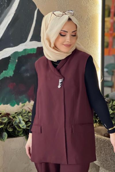 TIĞ TRİKO TEK DÜĞMELİ YELEK PANTOLON  Bordo