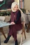 TIĞ TRİKO TEK DÜĞMELİ YELEK PANTOLON  Bordo