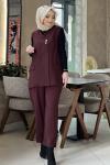 TIĞ TRİKO TEK DÜĞMELİ YELEK PANTOLON  Bordo
