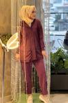 TIĞ TRİKO DİK YAKA ÖNDEN PATLI MİX PANTOLONLU TAKIM  Bordo
