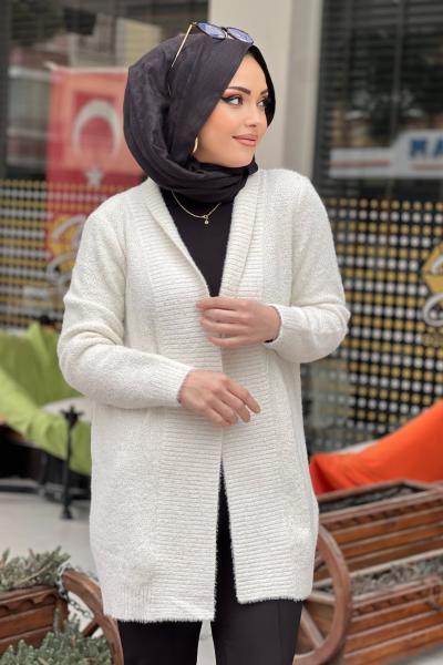 TIĞ TRİKO SİM DETAYLI HIRKA  Ekru