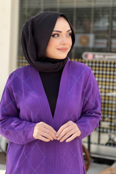 TIĞ TRİKO BAKLAVA DESEN HIRKA  Mor