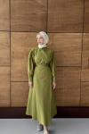 Verev bağlamalı kuşaklı tasarım etekli takım  Yağ Yeşili