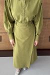 Verev bağlamalı kuşaklı tasarım etekli takım  Yağ Yeşili
