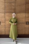 Verev bağlamalı kuşaklı tasarım etekli takım  Yağ Yeşili