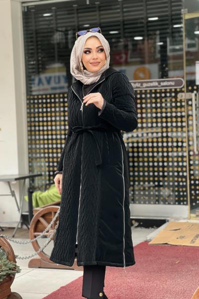 YANDAN FERMUARLI ŞİŞME MONT  Siyah