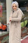 YANDAN FERMUARLI ŞİŞME MONT  Krem