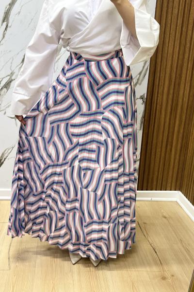 ZÜHRE PİLİSELİ ETEK  Mor-Pudra