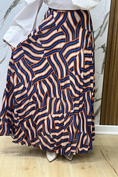 ZÜHRE PİLİSELİ ETEK  Ekru Turuncu