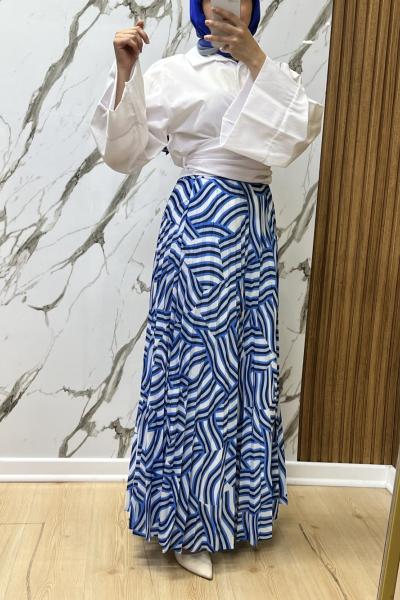 ZÜHRE PİLİSELİ ETEK  Saks Mavisi