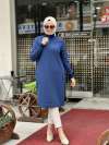 Armine trend uzun tunik Ribanalı  indigo