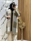 ekose hırka çizgili kimono Haki Beyaz
